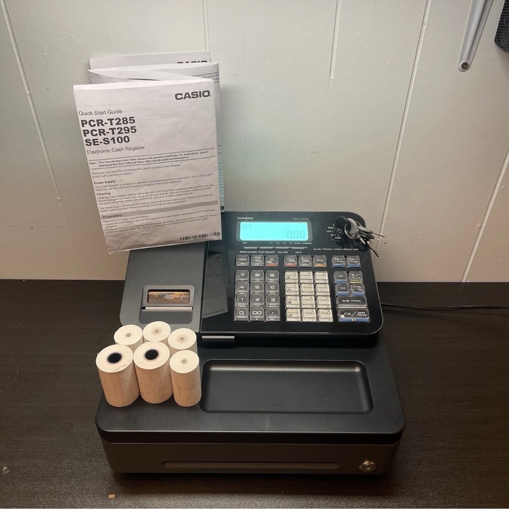Casio PCR-T295 Electronic Cash Register W/PGM And OP Keys Excellent Condition
